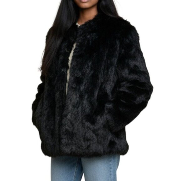 Vintage Black Rabbit Fur Coat Size M Somerset Furs Hong Kong Mob Wife - Picture 1 of 10